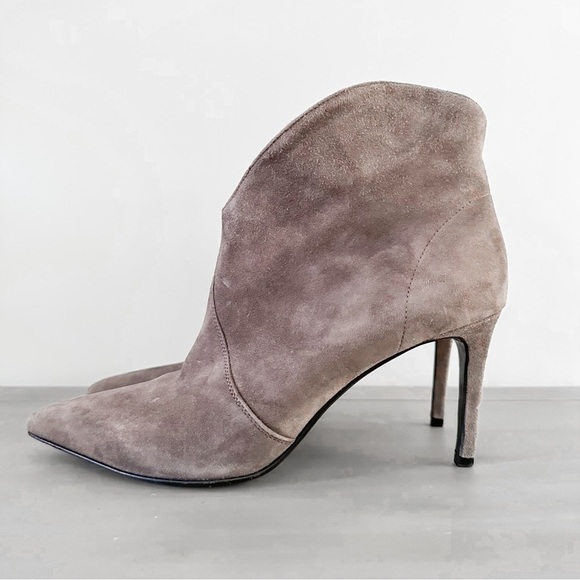 Saint Laurent Paris Road Gray Dipped Suede Heeled Ankle Bootie sz 38 - Picture 5 of 10